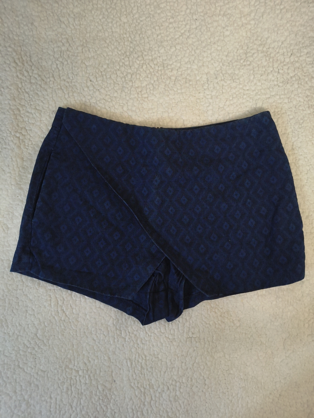 Zara Navy Blue Diamond Jacquard Wrap Skort Shorts